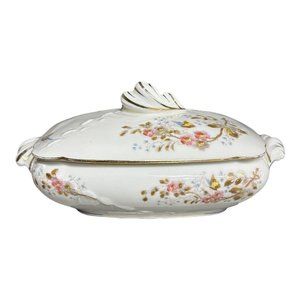 Late 19th Century LR Limoges France Oval Covered Vegetable Butterflies Gold Gilt